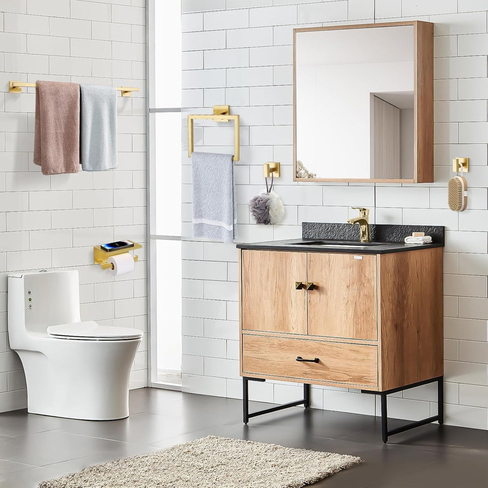 TQKAG 5-Pieces Brushed Gold Bathroom Hardware Accessories Set 23.6" SUS3...