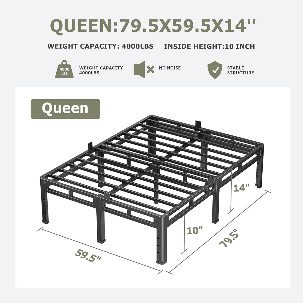 NKZ 2-in-1 Queen Size Metal Platform Bed Frame, 14 Inch Heavy Duty Bed Base