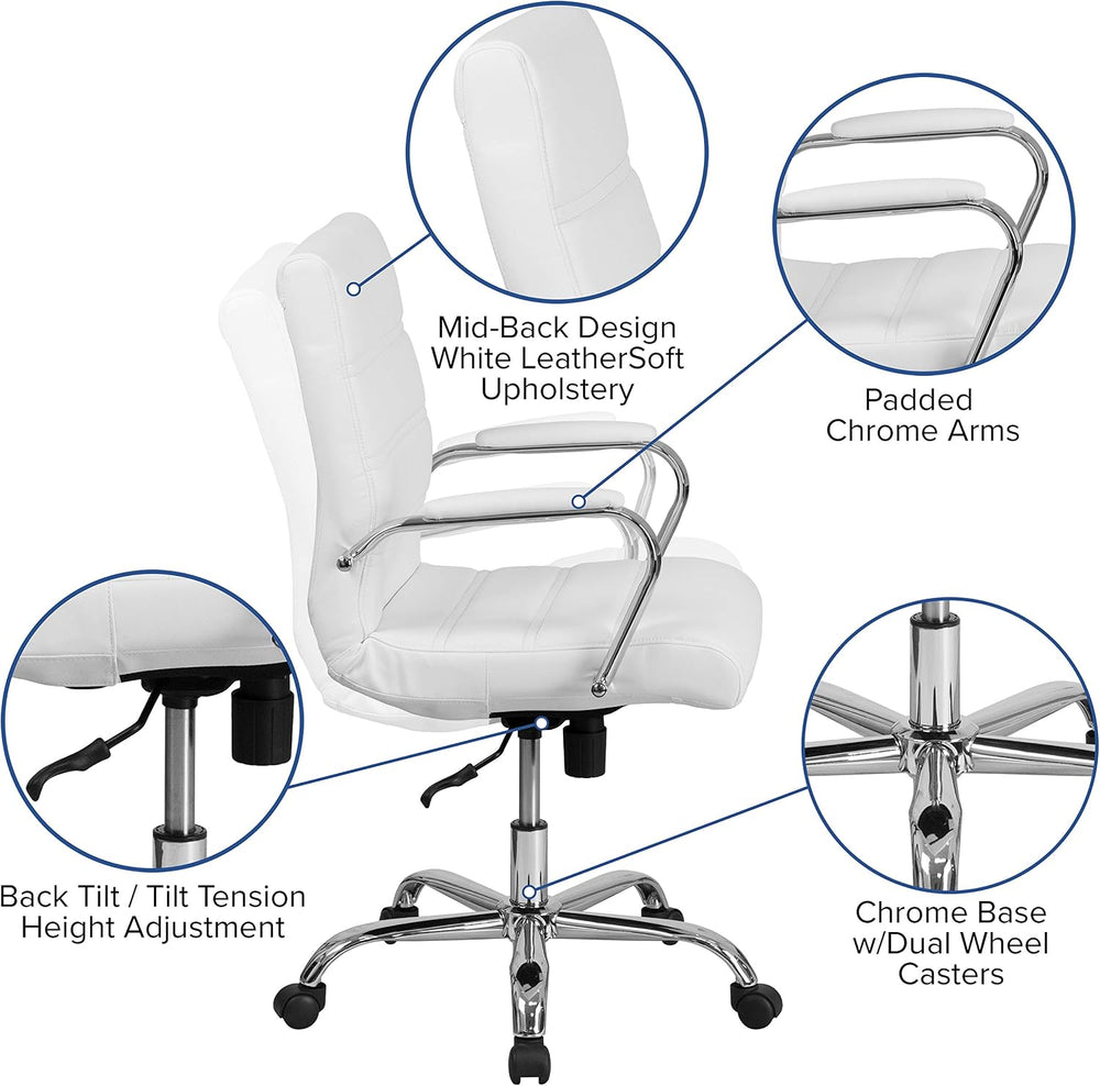 Flash Furniture Mid-Back White LeatherSoft Executive Swivel Office Chair with...