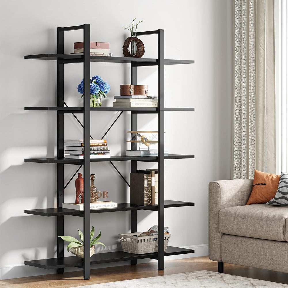 Tribesigns 5-Tier Bookshelf, Vintage Industrial Style Bookcase 72 H x 12 W x ...