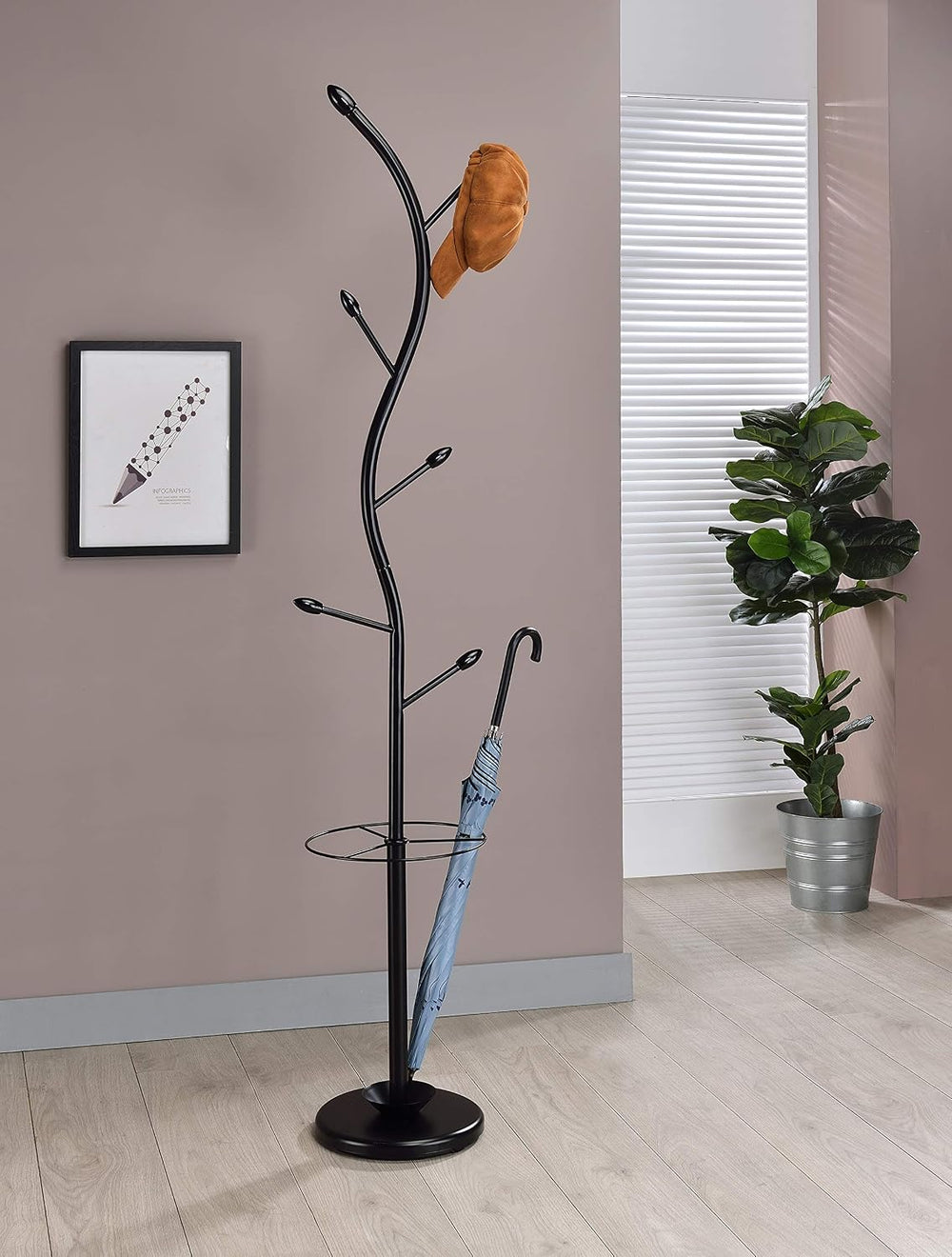 Kings Brand Furniture - Kubin Metal 6-Hook Coat & Hat Rack with Umbrella ...