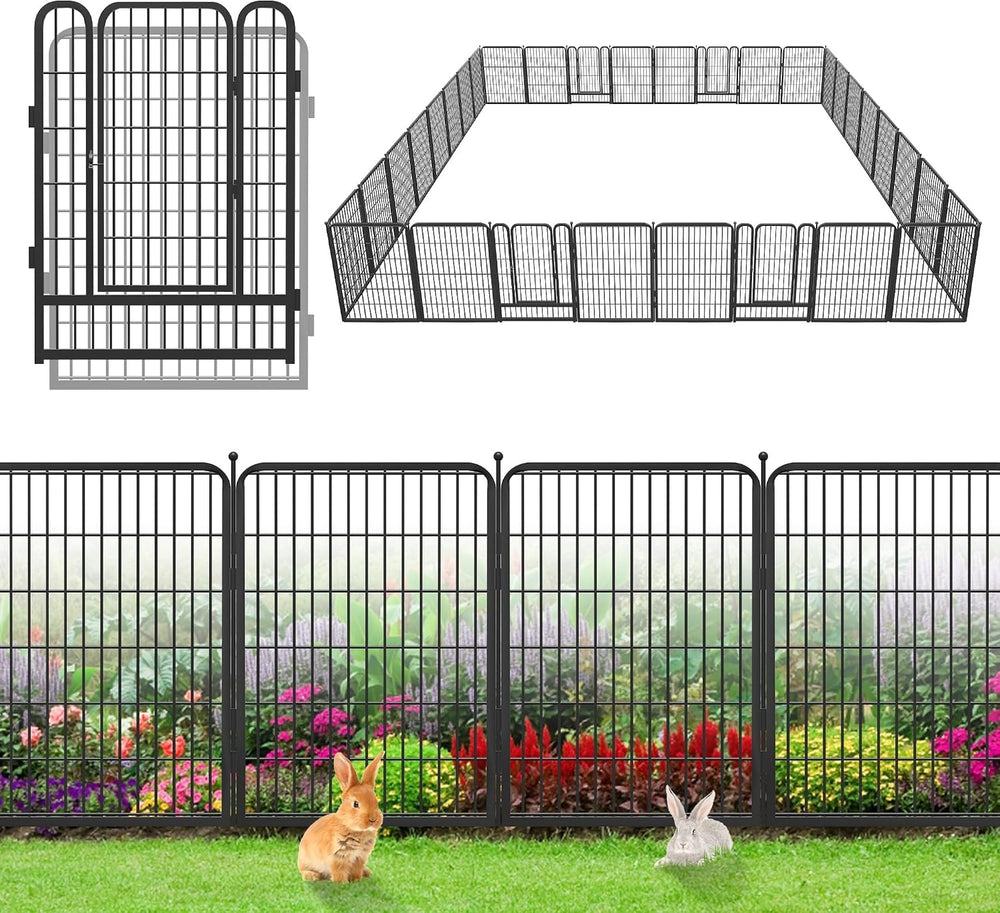 Decorative Garden Fence 32 Pack Black Metal Fence Panels 40in(H) x72ft(L) Tem...