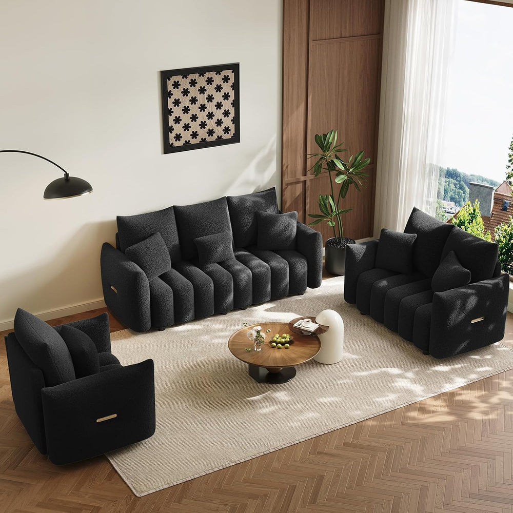 OUYESSIR 3 Pieces Boucle Sofa for Living Room, Modern Deep Seat Sofa Chair &a...