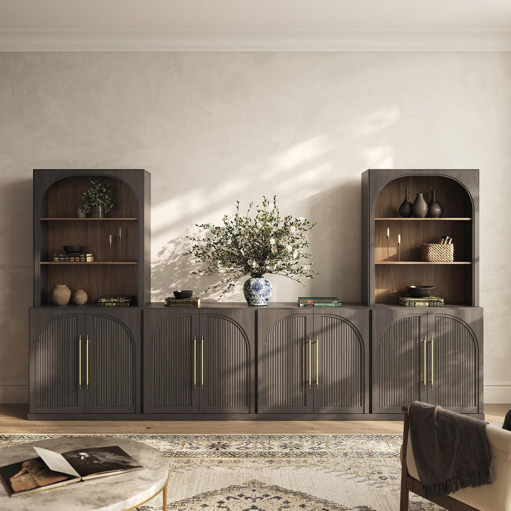 BELLEZE Jagger 130" Wall Unit 6-Piece Modular TV Stand - Ebony