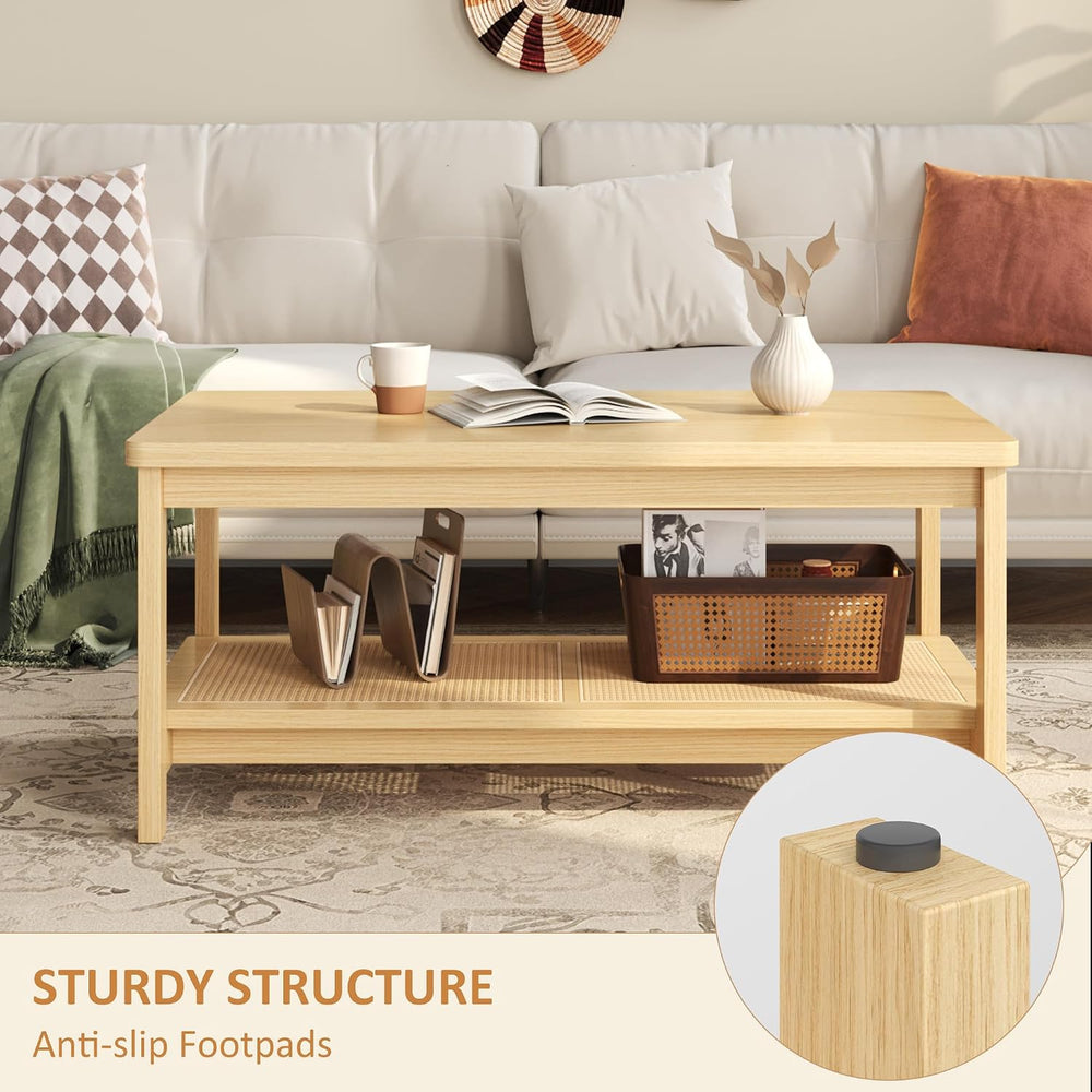 IDEALHOUSE 2 Piece Living Room Set, 62" TV Stand Coffee Table, Natural