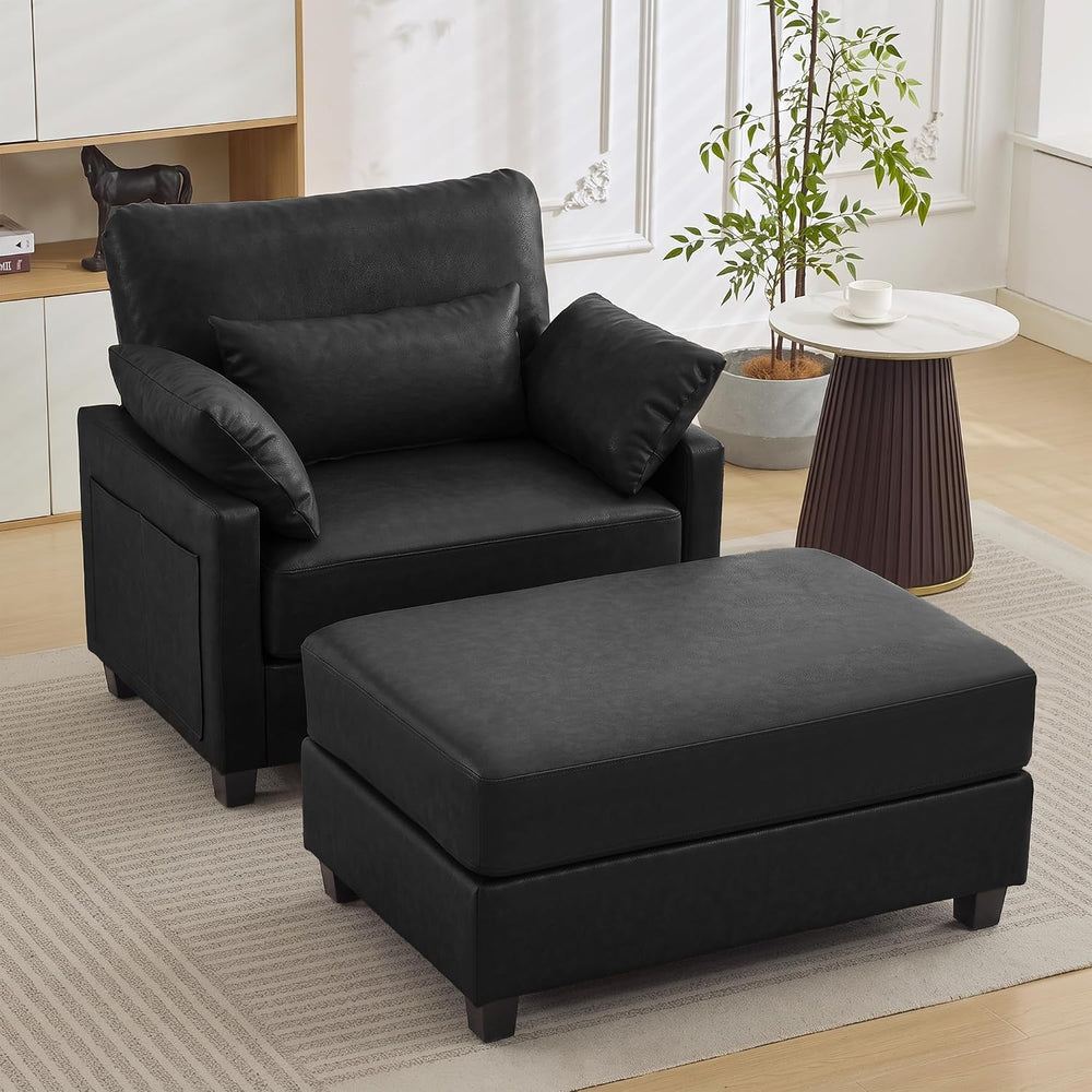 58" Oversized Faux Leather Chaise Lounge Chair Indoor, Mid Century Moder...