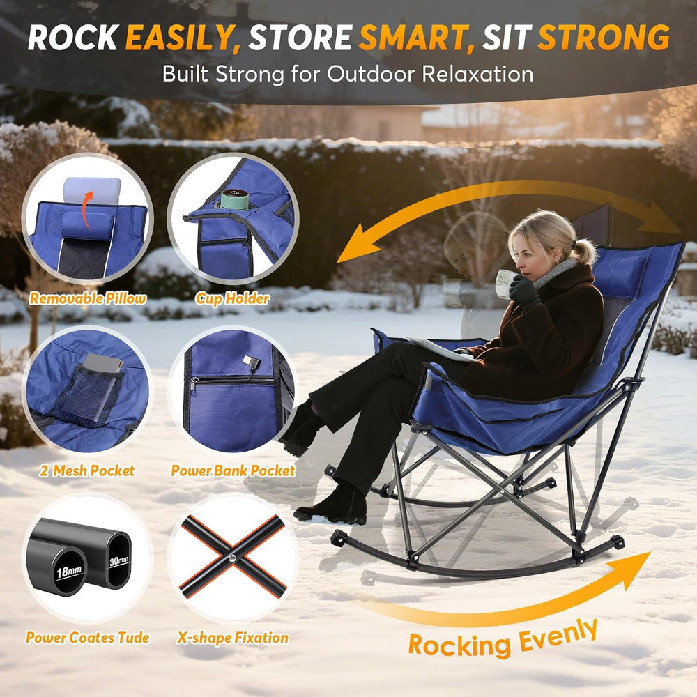 Suteck Heated Rocking Camping Chair, Fully Thick Folding Rocker Camp Chairs