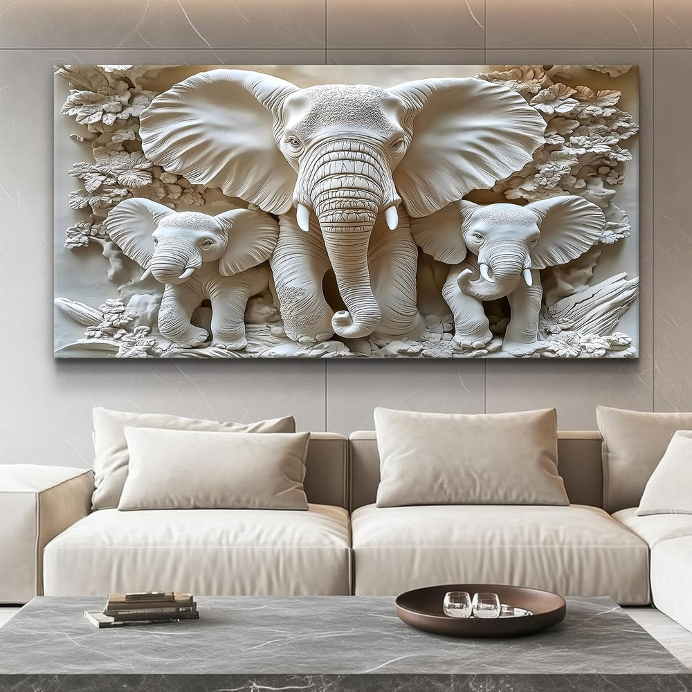 MooMel Large Framed Elephant Family Wall Art Canvas Wall Decor 79x40 Inch Abs...