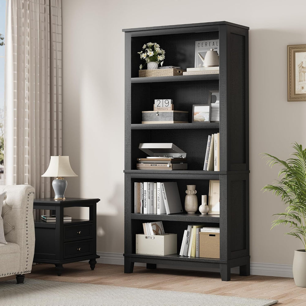 IDEALHOUSE 71" Tall Farmhouse Bookshelf with Adjustable Shelves(Black)