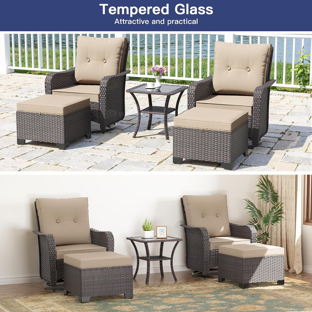 ALAULM 5-Piece Outdoor Swivel Rocking Chair Set with 4” Thick Cushions and Hi...
