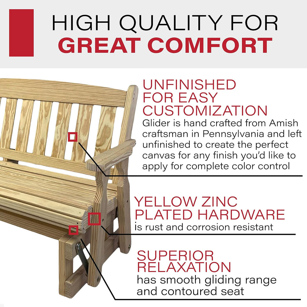 Amish Casual Heavy Duty 800 Lb Mission Pressure Treated Porch Glider (4 Foot,...