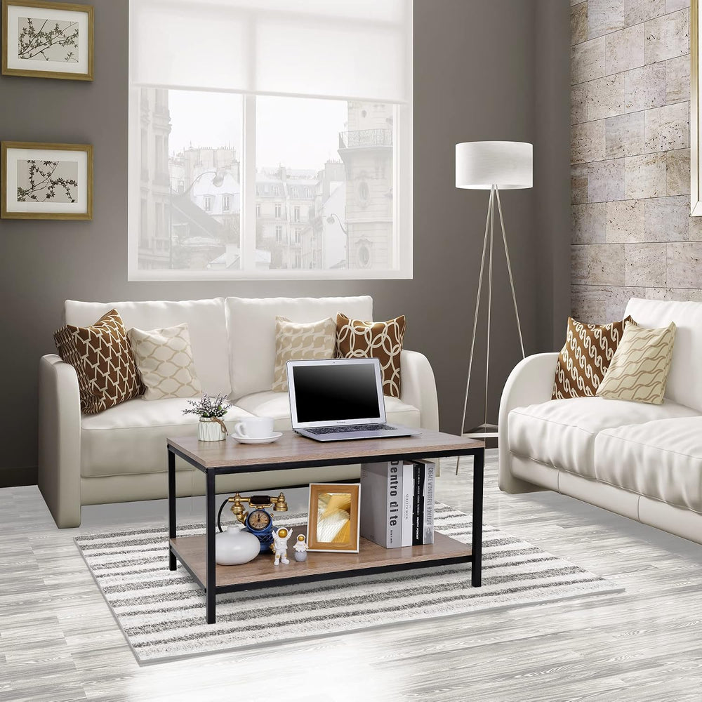 ZenStyle Industrial Coffee Table with Storage Shelf for Living Room, Wood Loo...