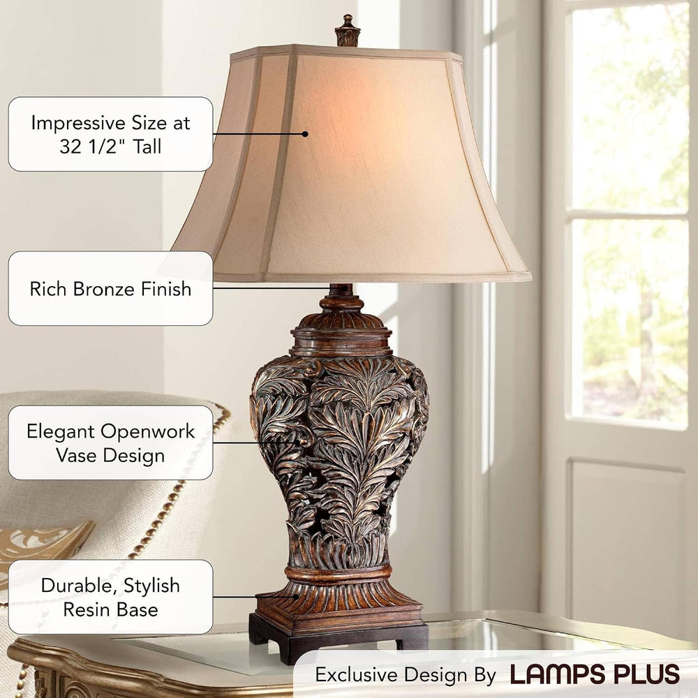 Oak 32 1/2" Bronze Brown Large Table Lamps Set of 2 Leafwork Cottage