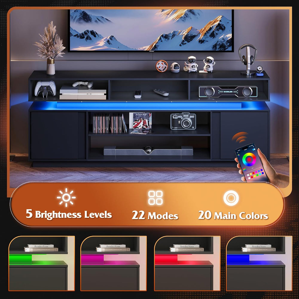 WLIVE Modern TV Stand for 75 Inch TV, 2 Tier Entertainment Center with RGB LE...