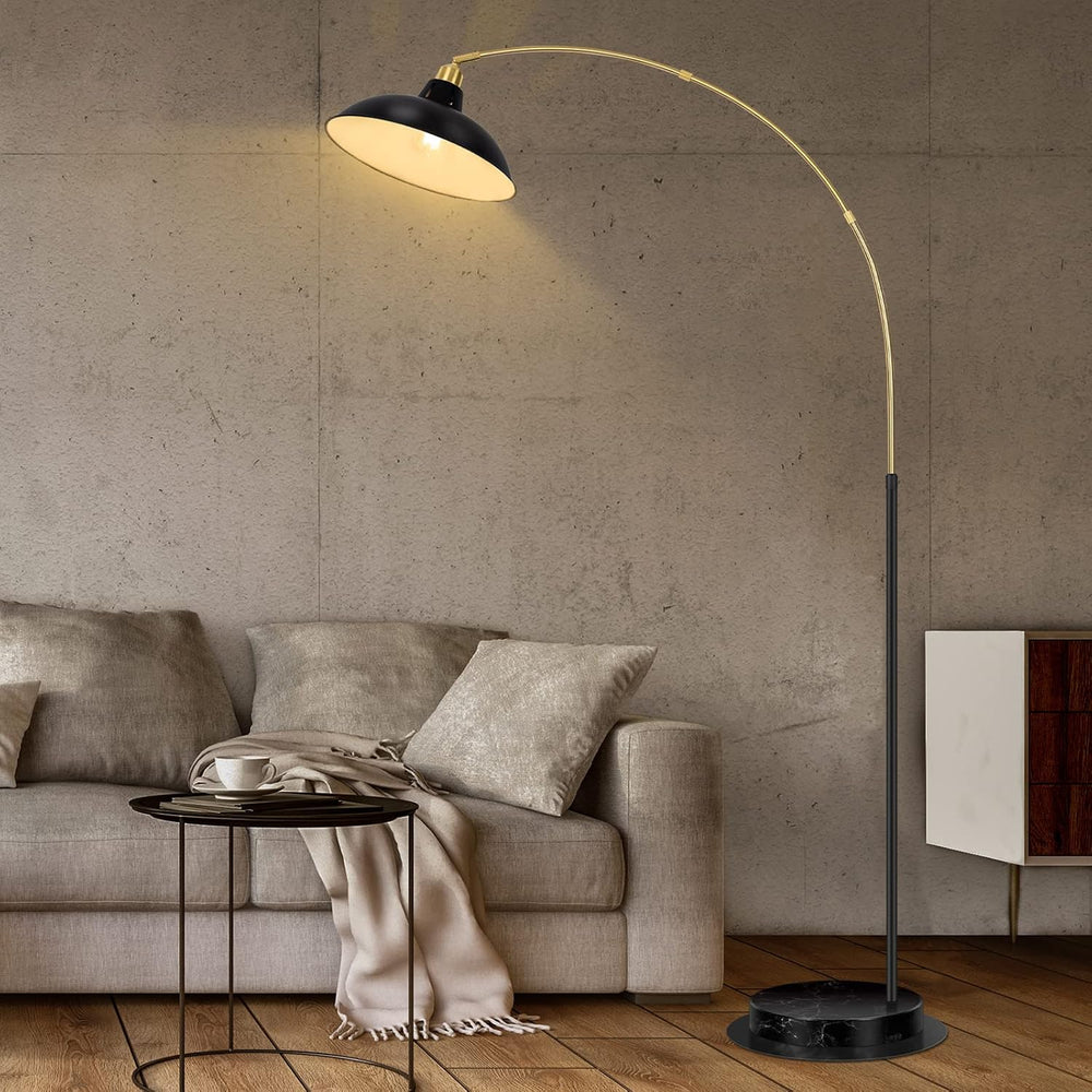FILIYANO Modern Black Arc Floor Lamp with Marble Base, Adjustable 67-77”