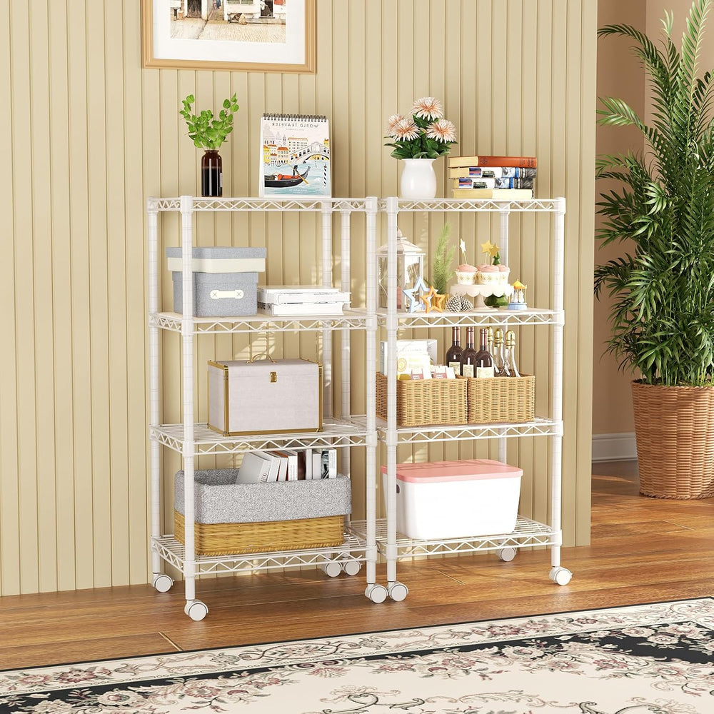 SINGAYE 4 Shelves Storage Shelf Wire Shelving Unit Metal Adjustable Wheels