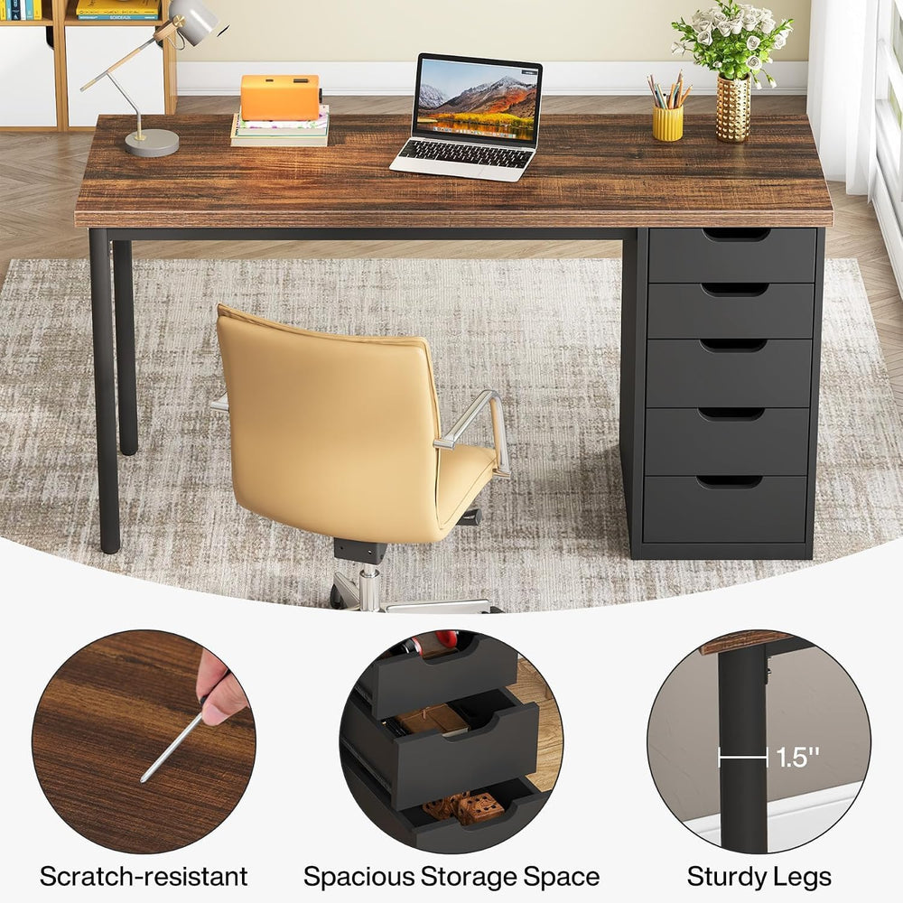 Tribesigns 47 Inch Computer Desk with 5 Drawers