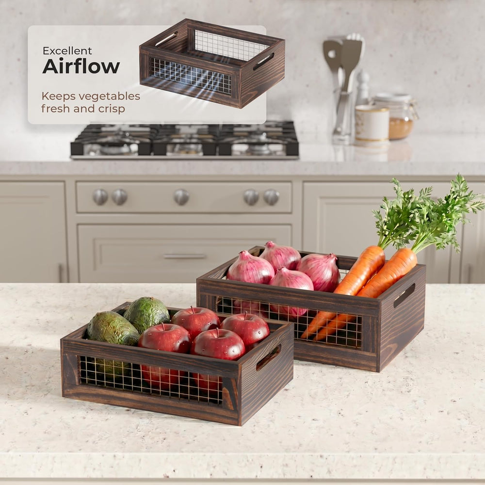 Set of 3 Large Wooden Nesting Countertop Basket for Display