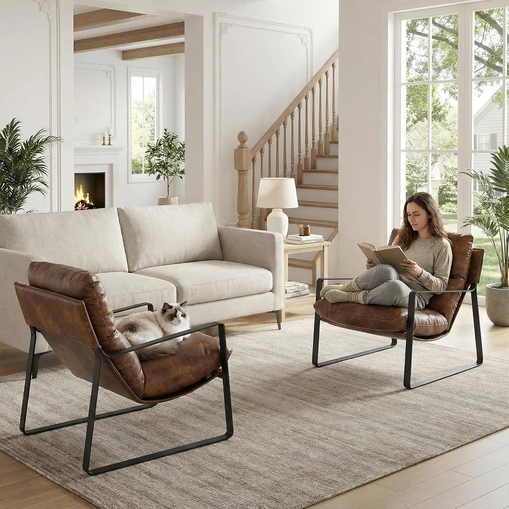 DUOMAY Modern Brown PU Leather Accent Armchair