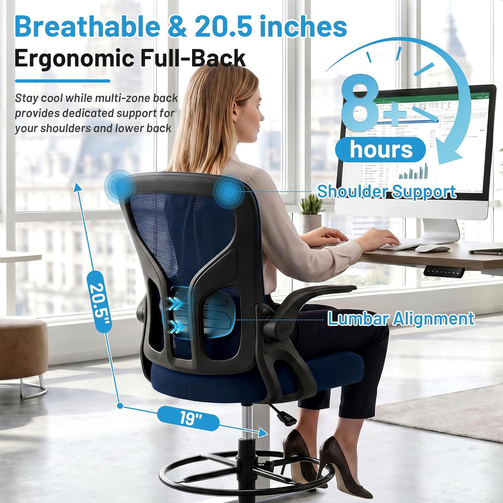 Drafting Chair for Standing Desk, Tall Office Chair with 22"-30" Se...