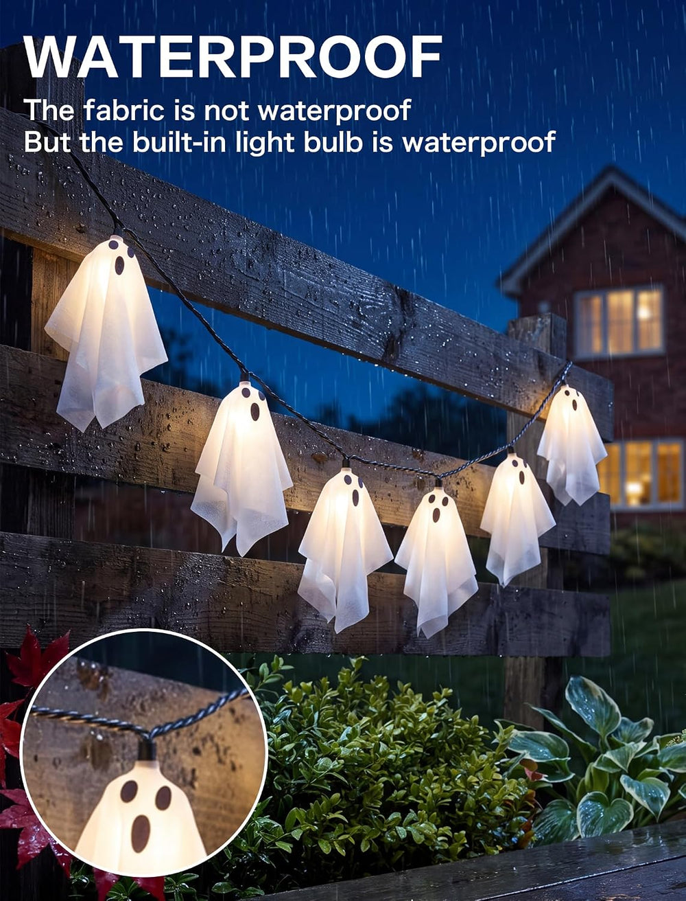 Halloween Ghost String Lights, 8.5FT 10 LED Plug-in Halloween Lights