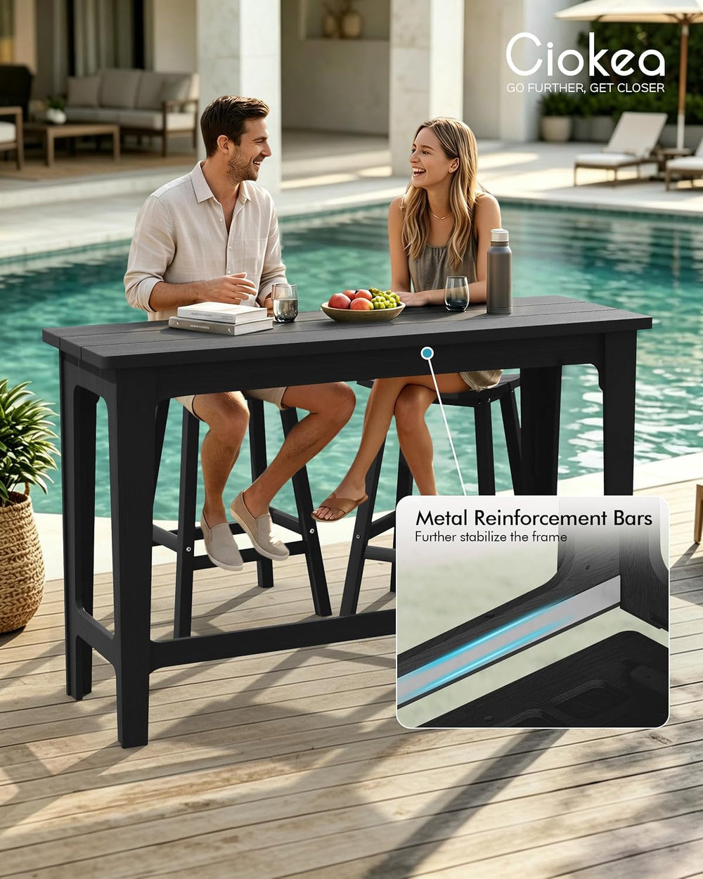 Ciokea 3 Pcs Outdoor Bar with Stools Set, 60" Extra Long High Top Table ...