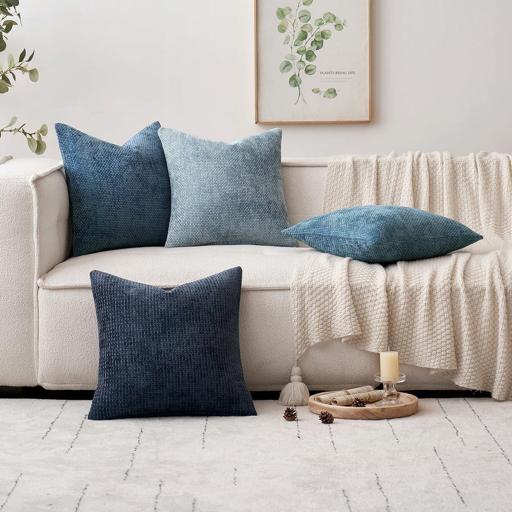 MIULEE Decorative Chenille Euro Pillow Covers Blue Series 22x22 Pack of 4