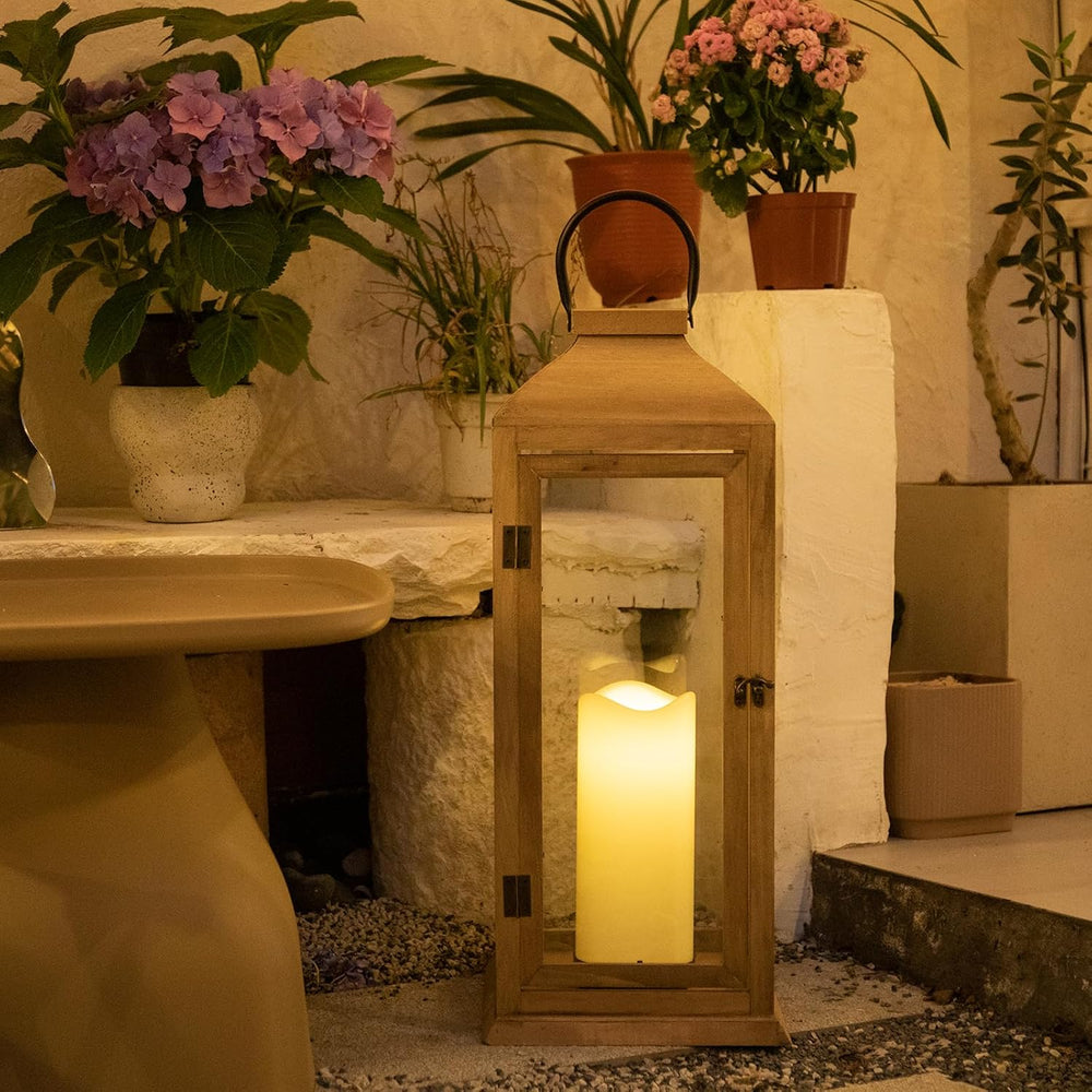 Bdor 22.5 Inch Outdoor Wooden Candle Lantern for Porch with LED Candle