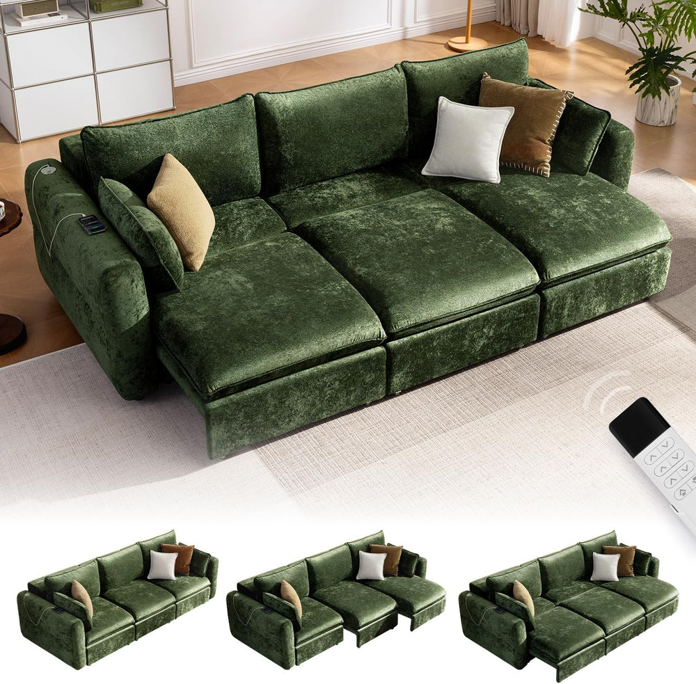 103" Electric Pull Out Sleeper Sofa Bed, 2in1 Power Extendable Couch Bed