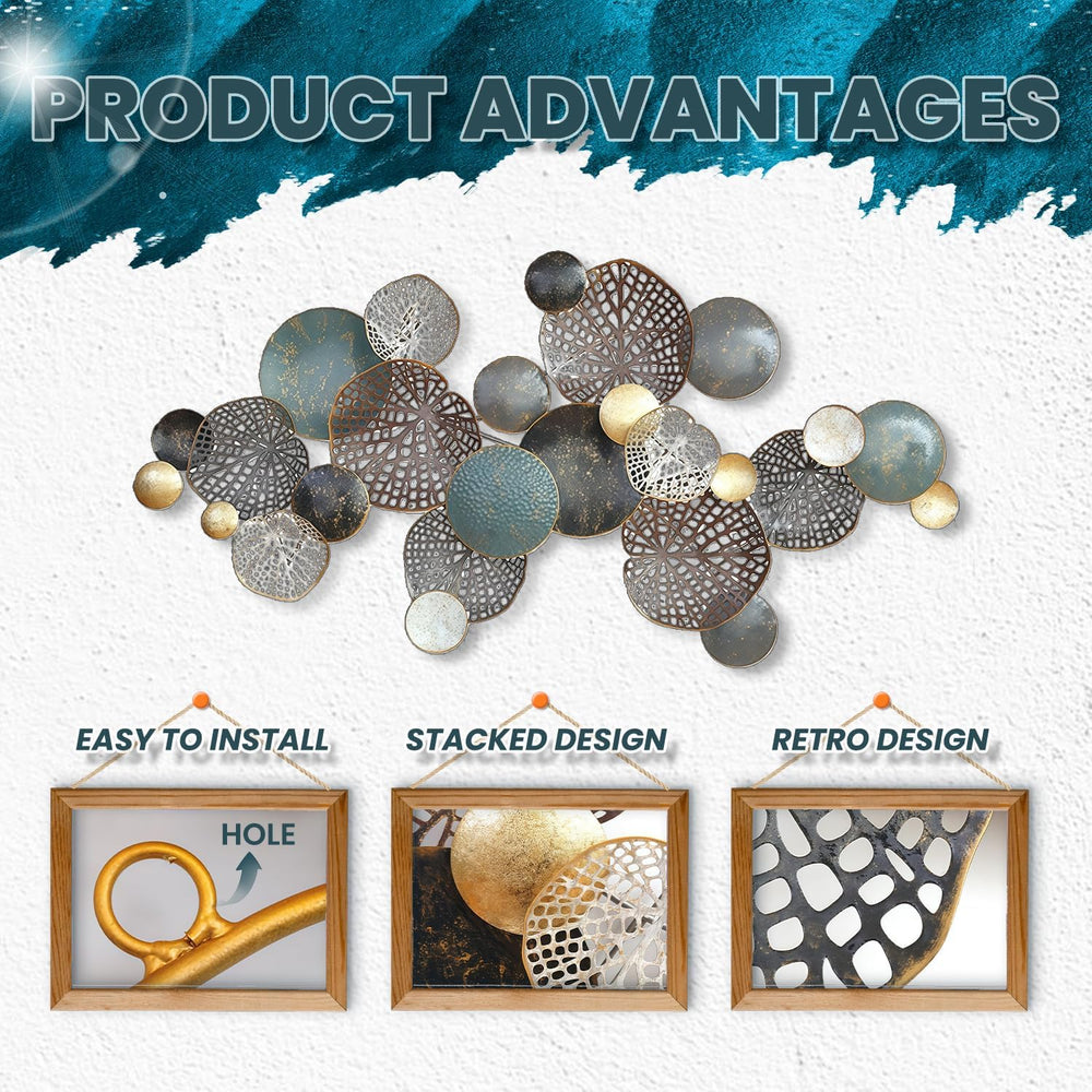 ZZYYZZ Large Metal Wall Art, Boho Lotus Leaf Metal Wall Decor, 52" x 26&...