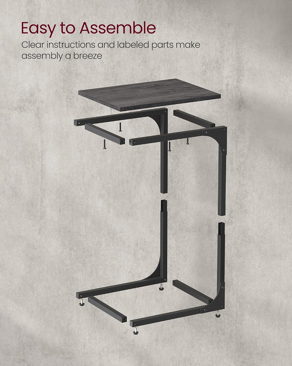 VASAGLE C-Shaped End Table, Small Sofa Side Table with Metal Frame