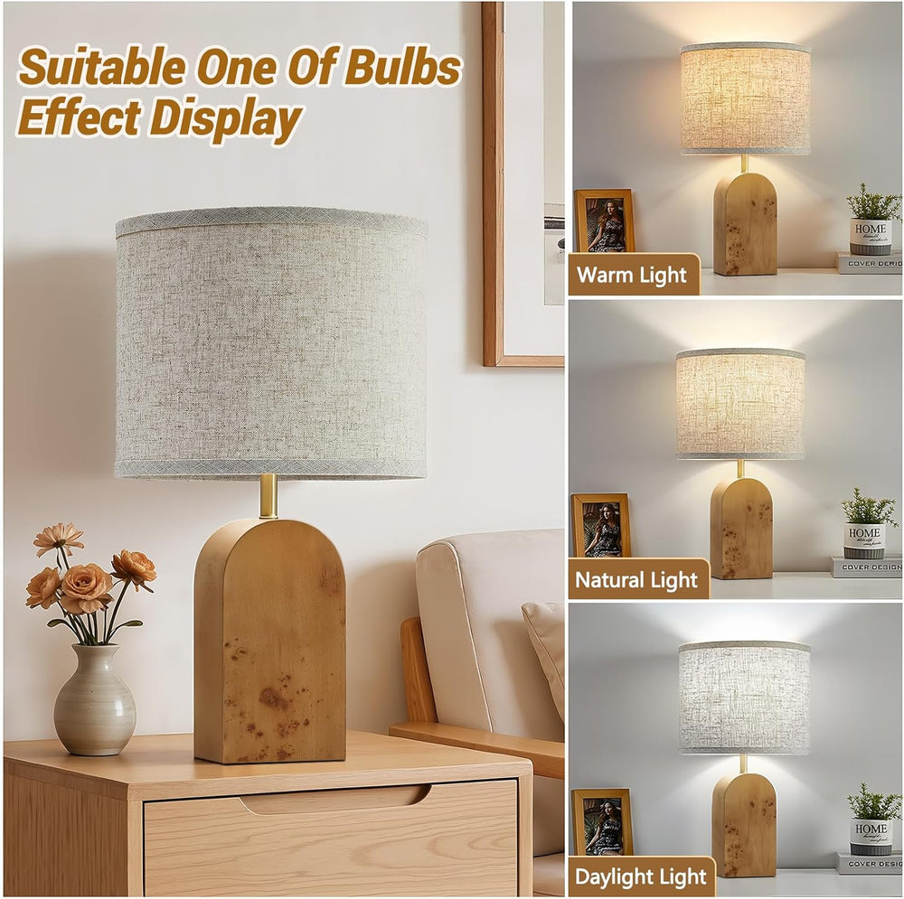 19" Table Lamps Set of 2,Wood Bedside Lamps for Bedroom Living Room-Natural