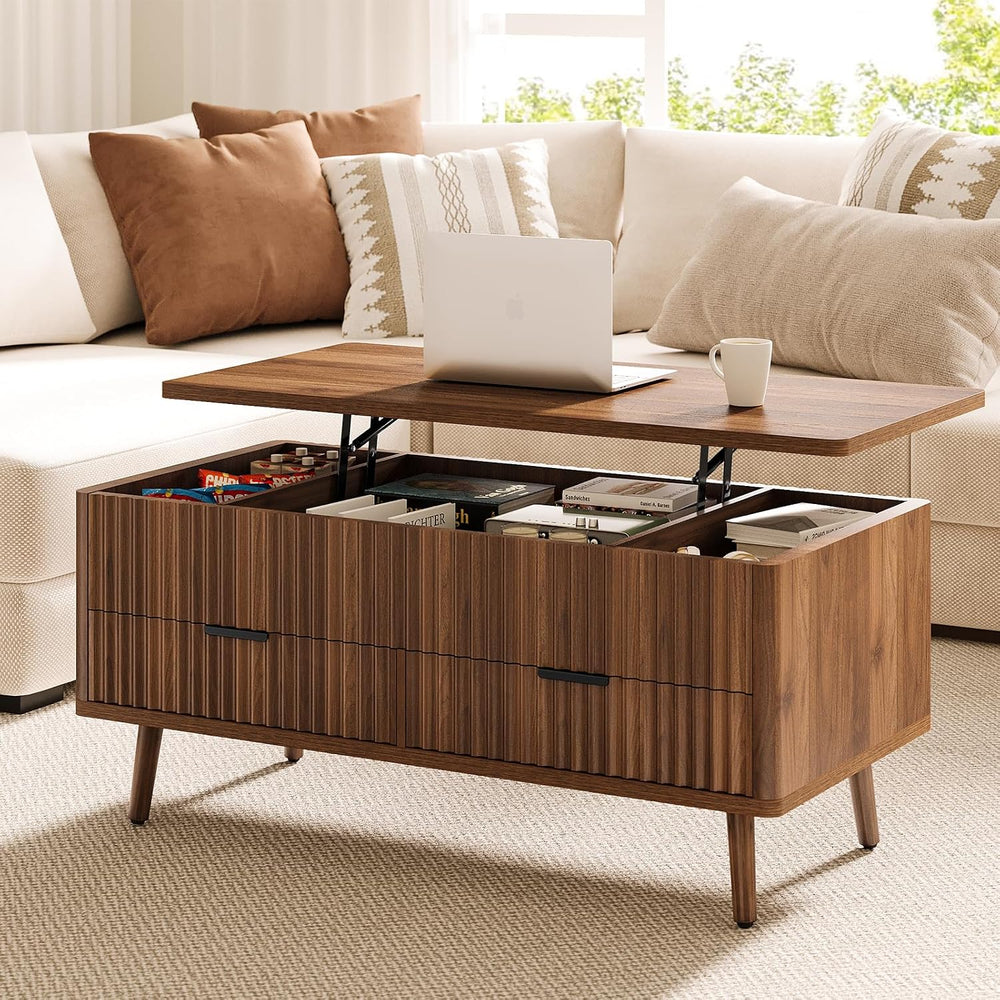 Lift Top Coffee Table with Storage, Living Room Coffee Table with 2 Drawers