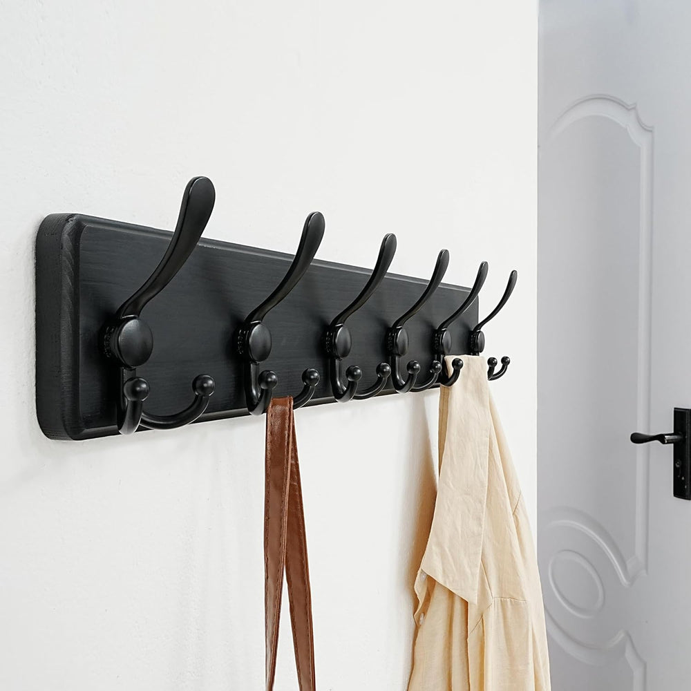 Dseap Coat Rack Wall Mounted - 24" Long 6 Tri Hooks, Heavy Duty Wooden W...