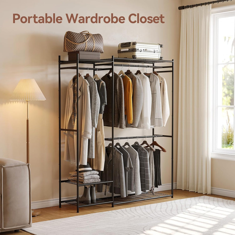Tall Size Clothing Rack with Shelves, Portable Closet Storage Organizer