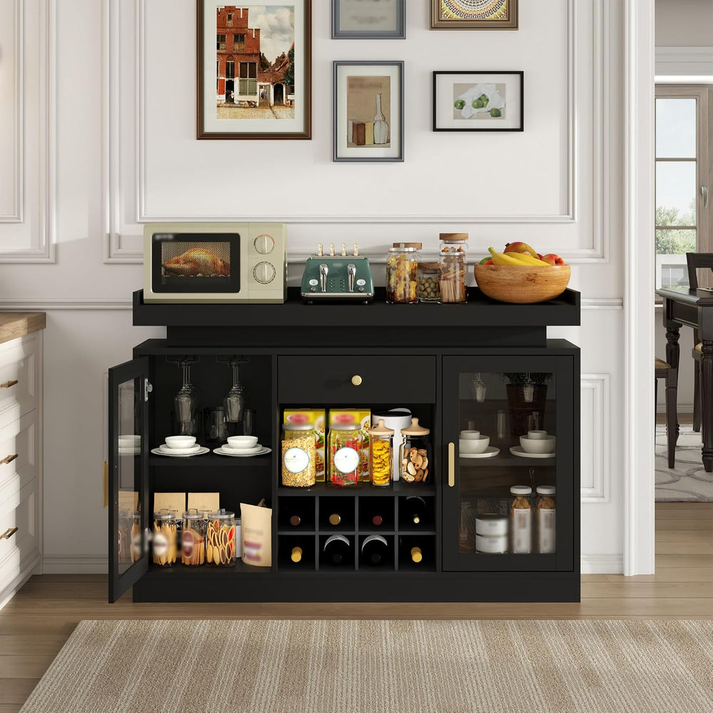 Wine Bar Cabinet with Led, Black Liquor Cabinet with Wine & Glass Rack
