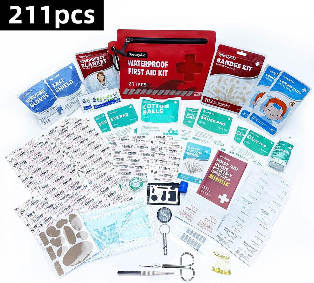 211 PCS Waterproof First Aid Kit, Emergency Supplies for Hiking & Boating
