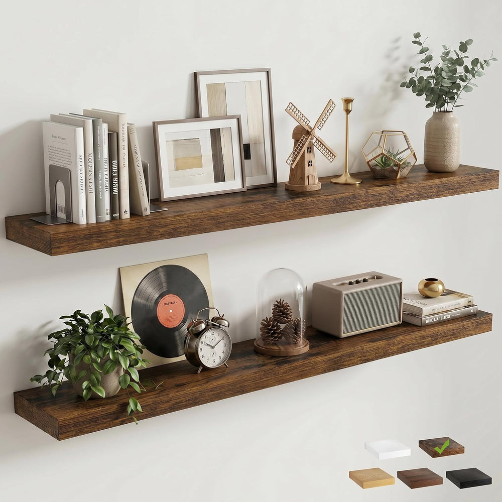 8 inch Deep Floating Shelves for Wall, 55" Wide, Rustic Brown, 2-Pack