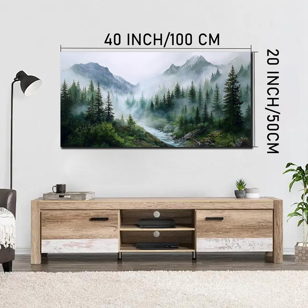 Trogonup Large Misty Forest Wall Art for Living Room Green Mountain Landscape...