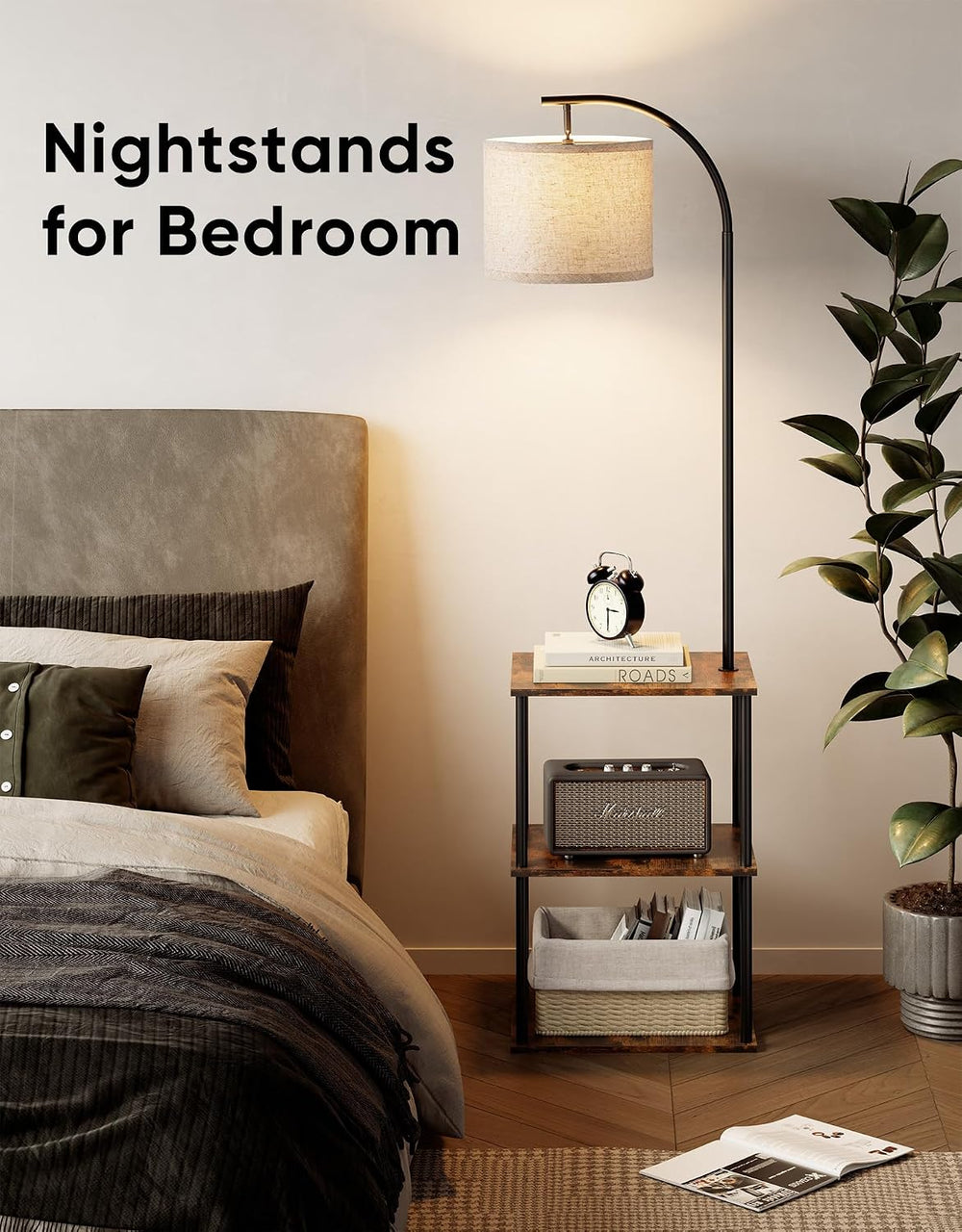 Floor Lamp with Table 2-Pack, Nightstands End Side Table for Living Room