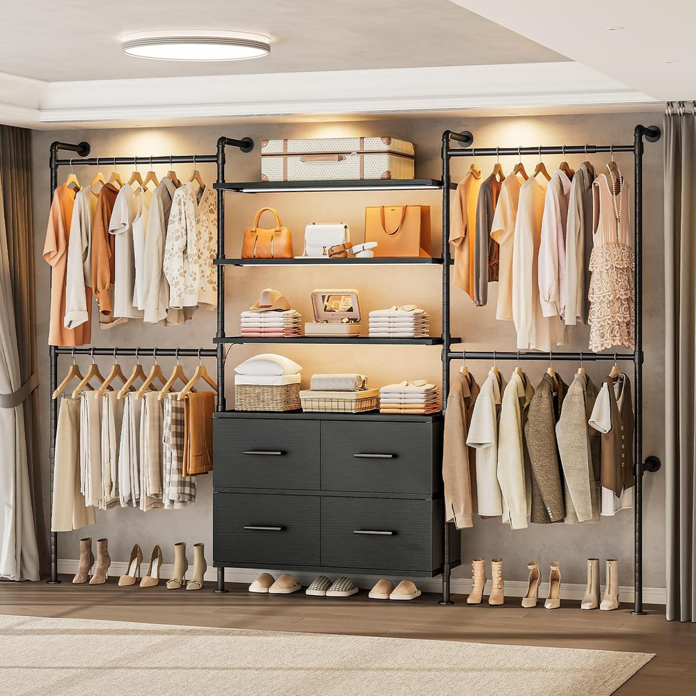 ONBRILL T4 Closet System with Stepless Dimmable LED Light & Drawers, Black