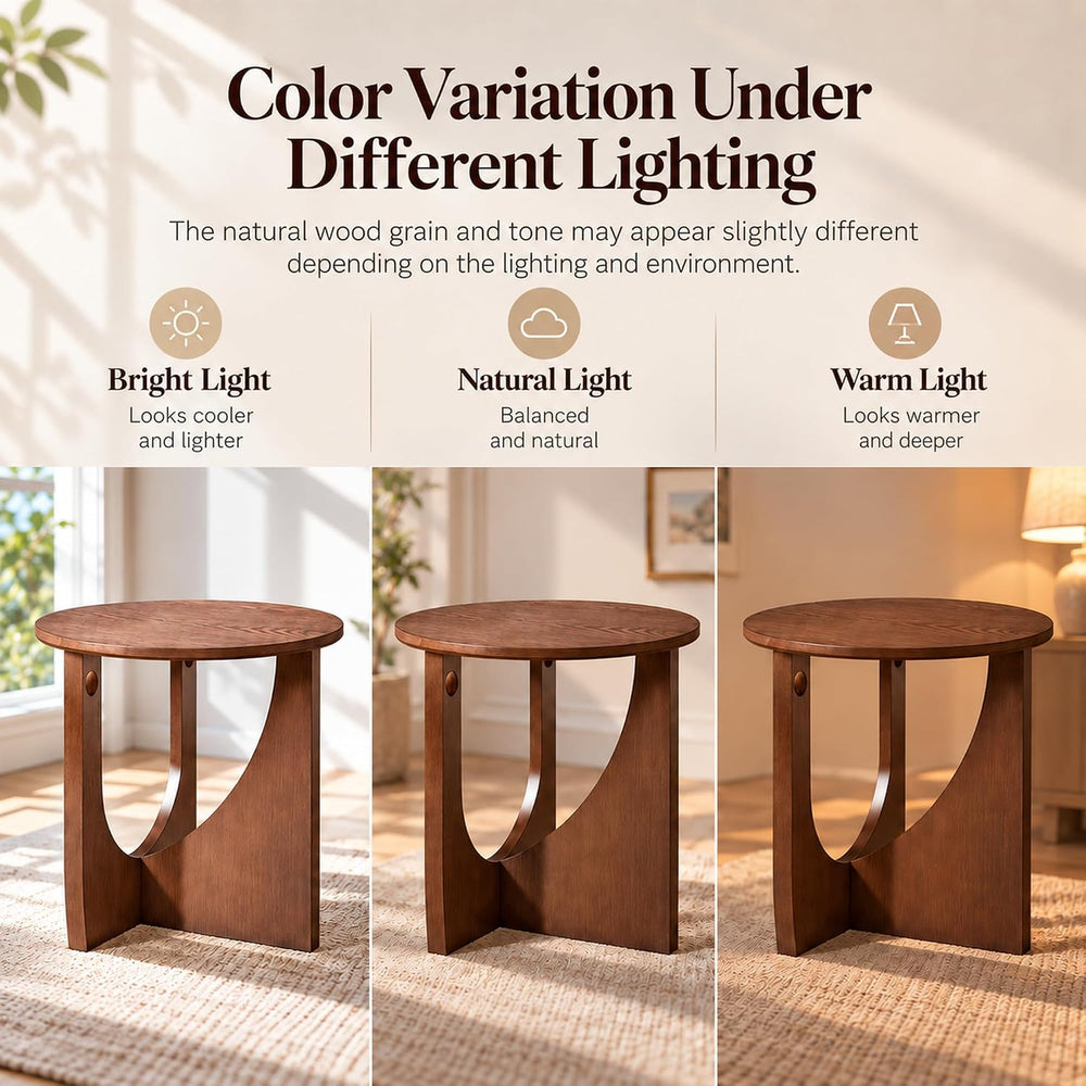 Round Side Tables, Set of 2, 19.7" Solid Wood End Tables, Walnut