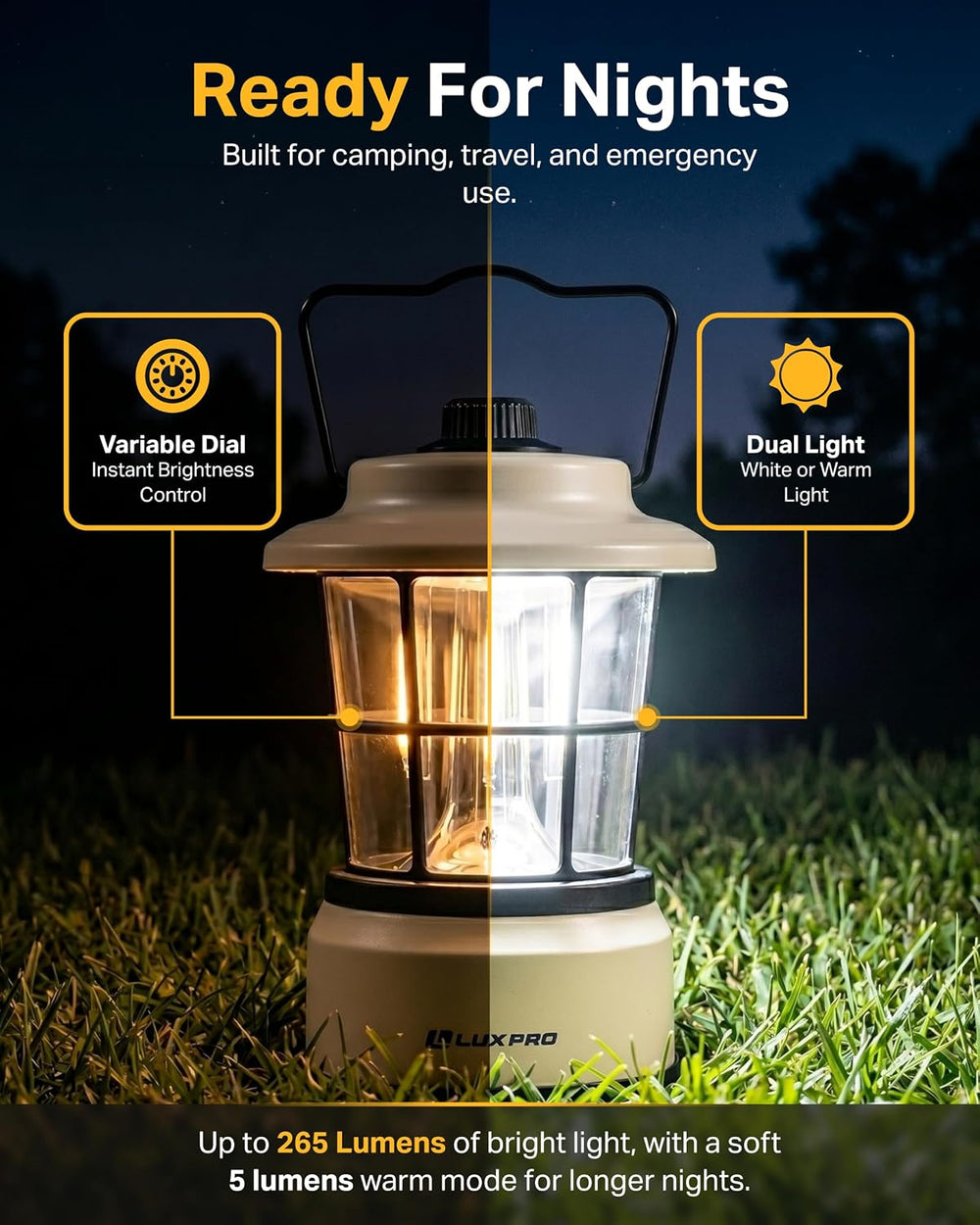 LUXPRO Retro Outdoor Lantern, Battery Lamp Camping Lantern, Beige, 2 Pack