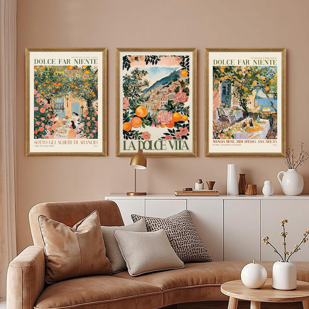 SYWENNOI Triptych, Italian Landscape Framed Cnavas Wall Art, 16x24 in each