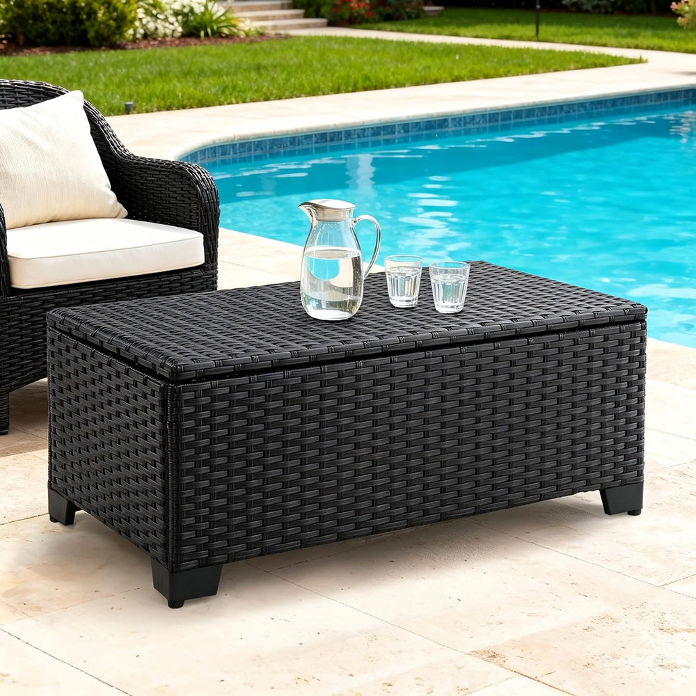 VINGLI Outdoor Coffee Table with Storage, All-Weather Wicker Patio Table for ...