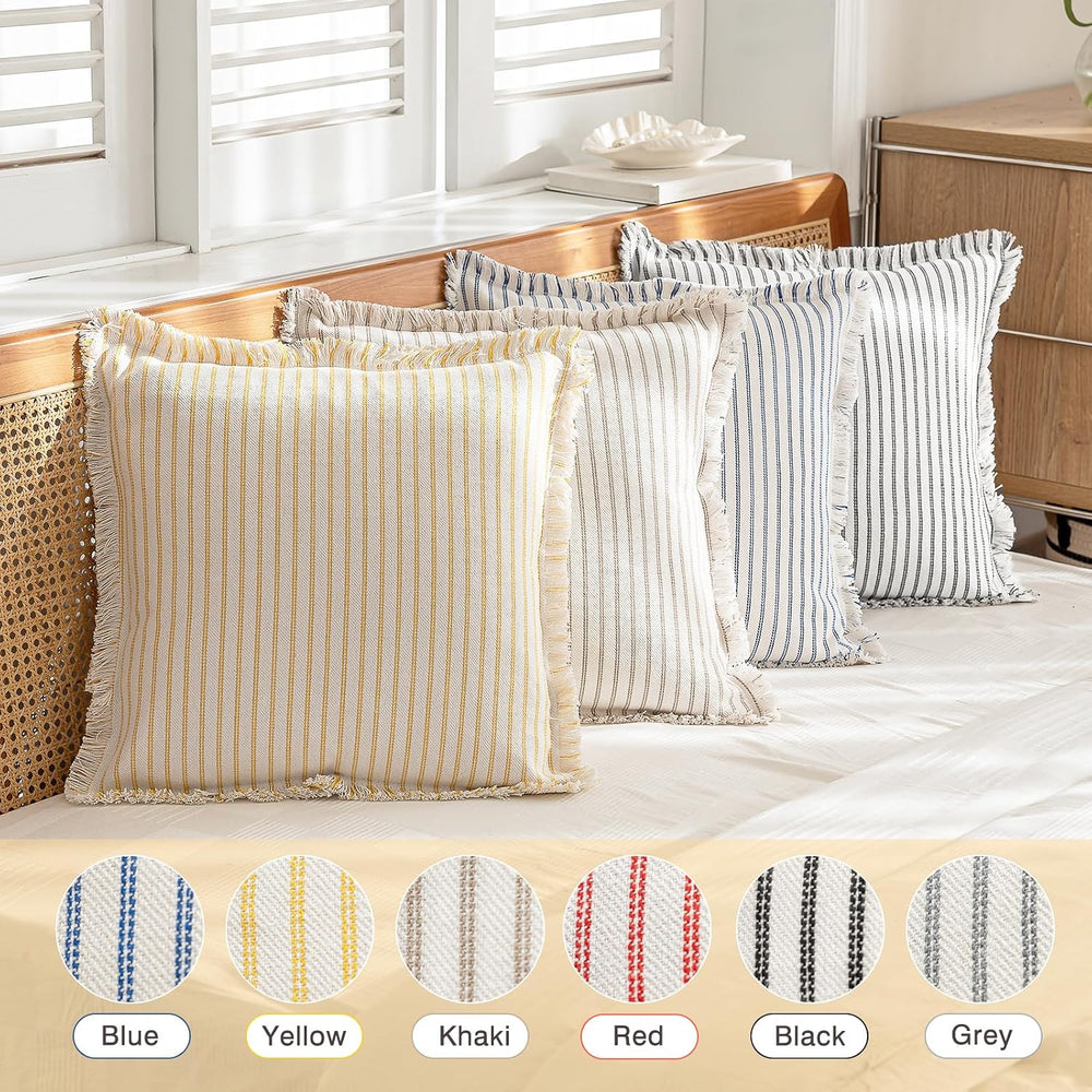 YEENAASY Throw Pillow Covers 20x20 Boho Striped Pillow Cases with Tassel