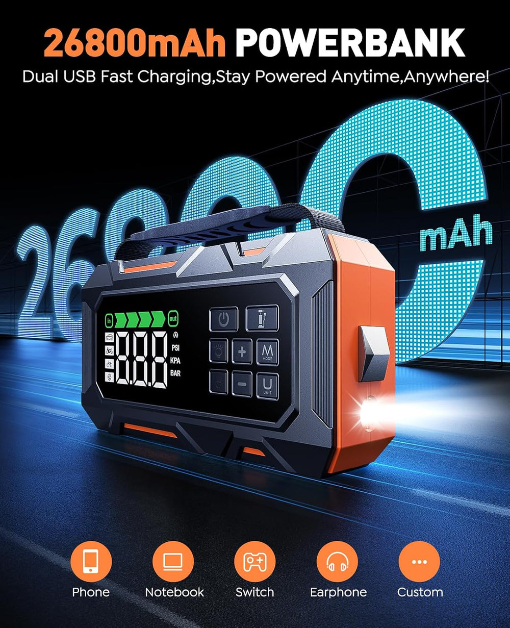 TREKURE 16-in-1 8000A Car Battery Jump Starter with Air Compressor 160PSI, Ju...