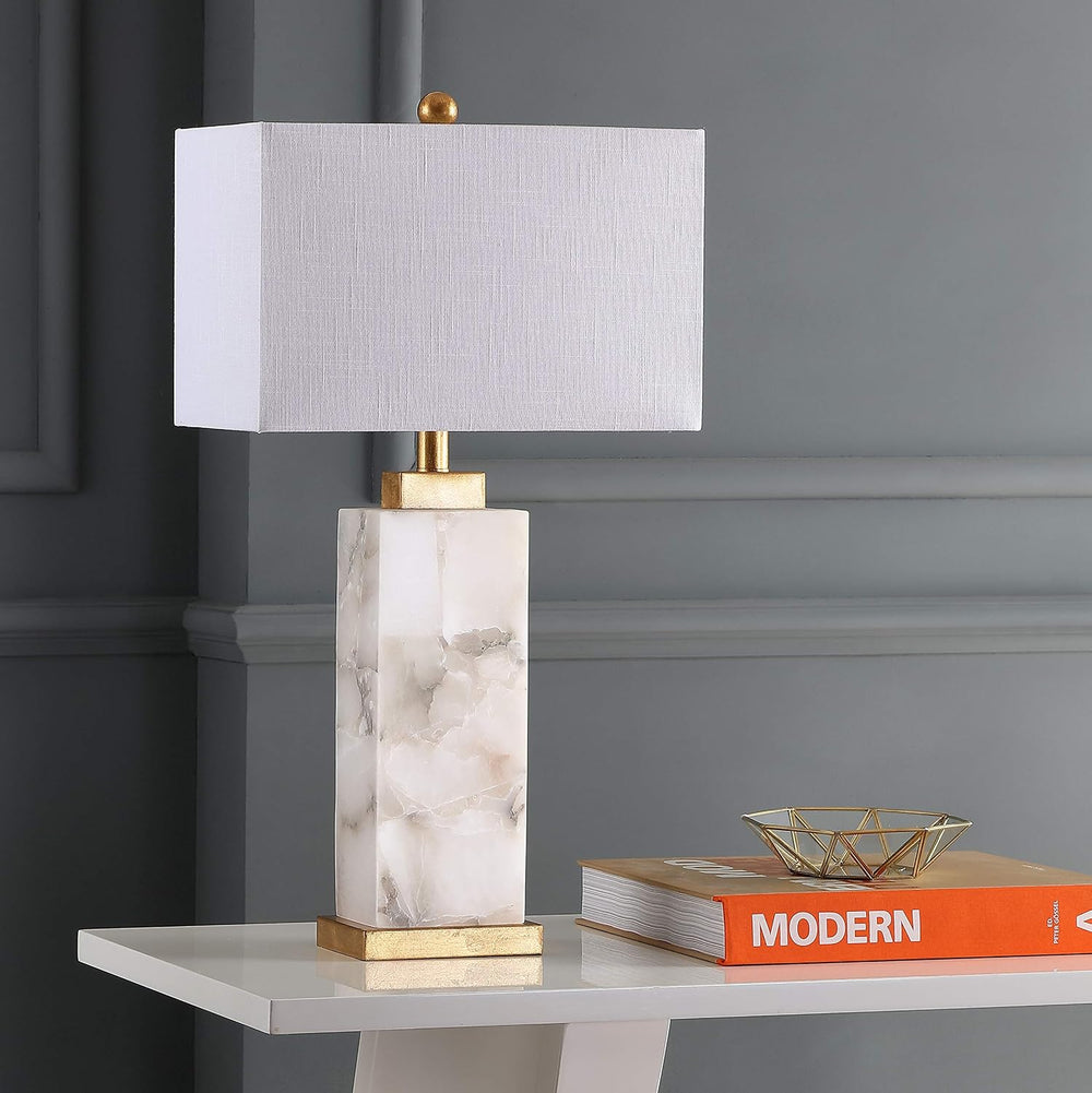 JONATHAN Y Elizabeth Alabaster Nightlight Lamp 27.5", White/Gold Painting