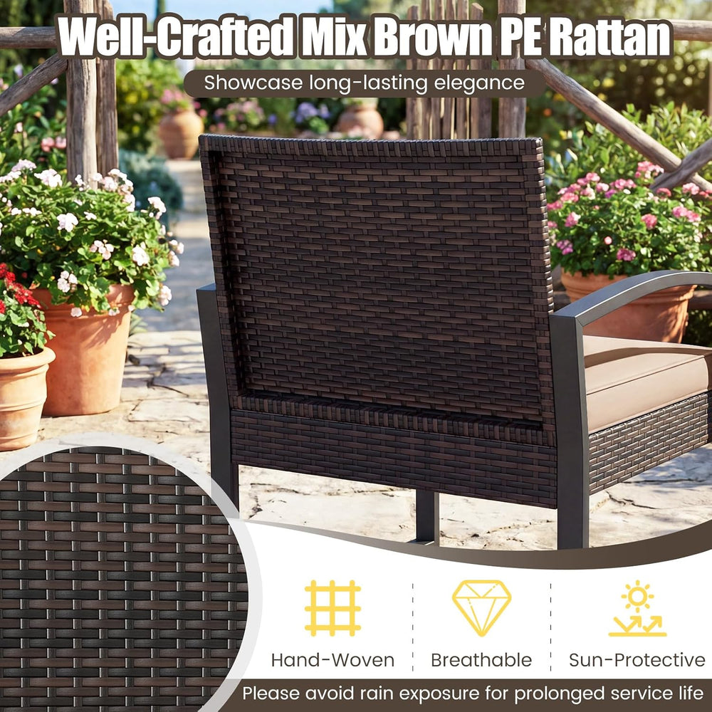 Tangkula 5 Pieces Wicker Patio Conversation Set, Rattan Chair with Ottoman