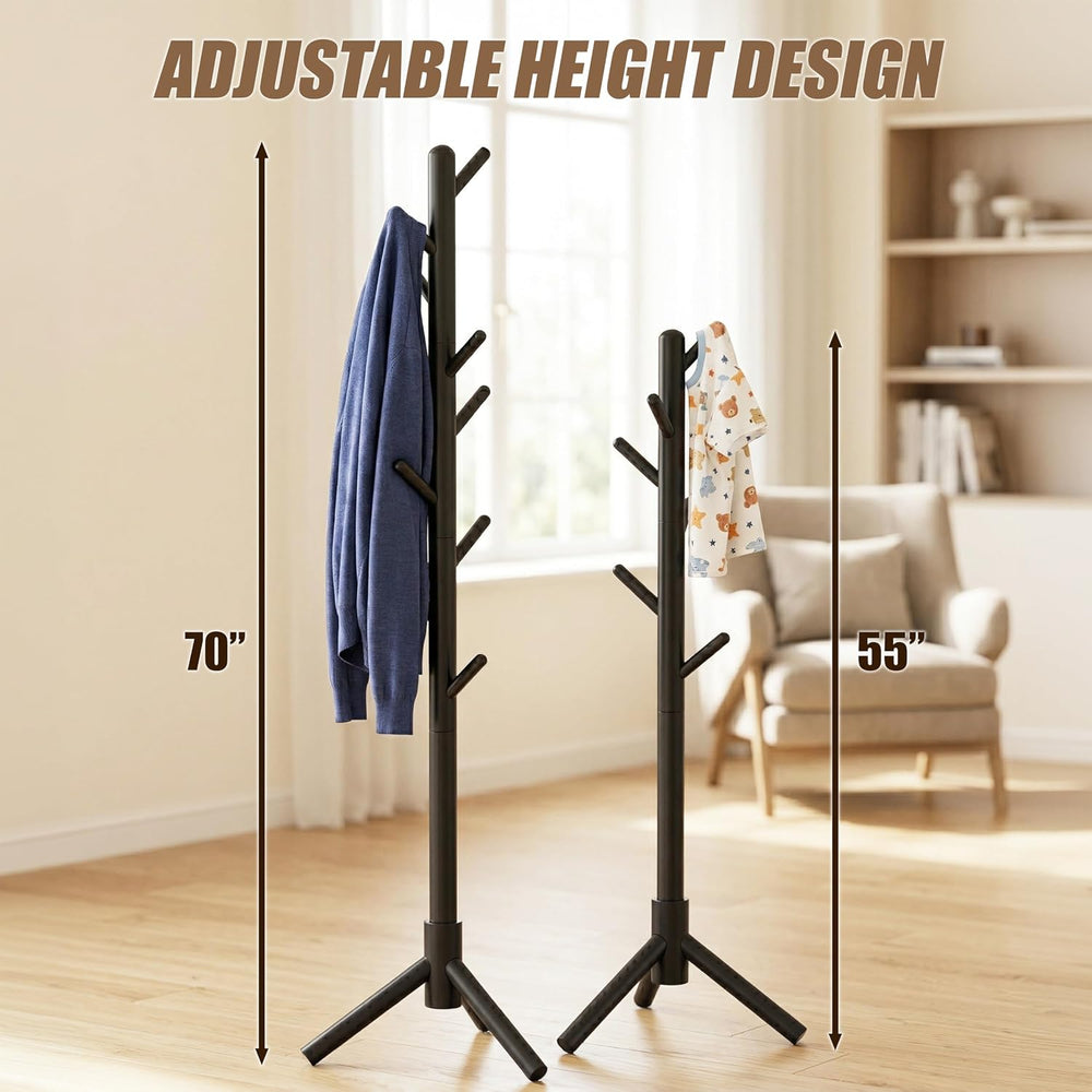 Simple Houseware Wooden Coat Rack Stand, Hall Tree with 9 Hooks, Black